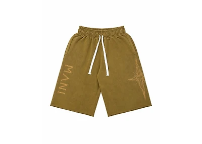 MANI Vertical Logo Washed Long Shorts Tan