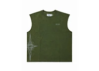 MANI Vertical Logo Washed Sleeveless Tee Forest Green
