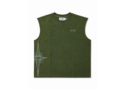 MANI Vertical Logo Washed Sleeveless Tee Forest Green
