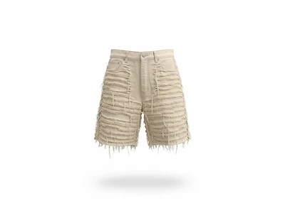 MNML Allover Frayed Denim Shorts Khaki