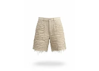 MNML Allover Frayed Denim Shorts Khaki