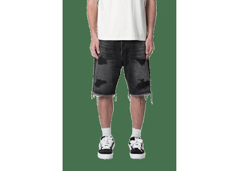 MNML Baggy Rip Denim Shorts Washed Black