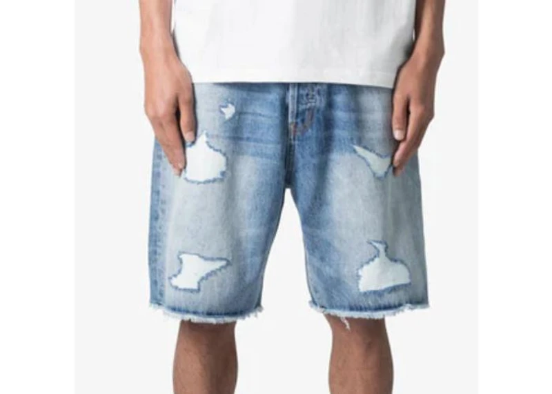MNML Baggy Ripped Denim Shorts Vintage Blue