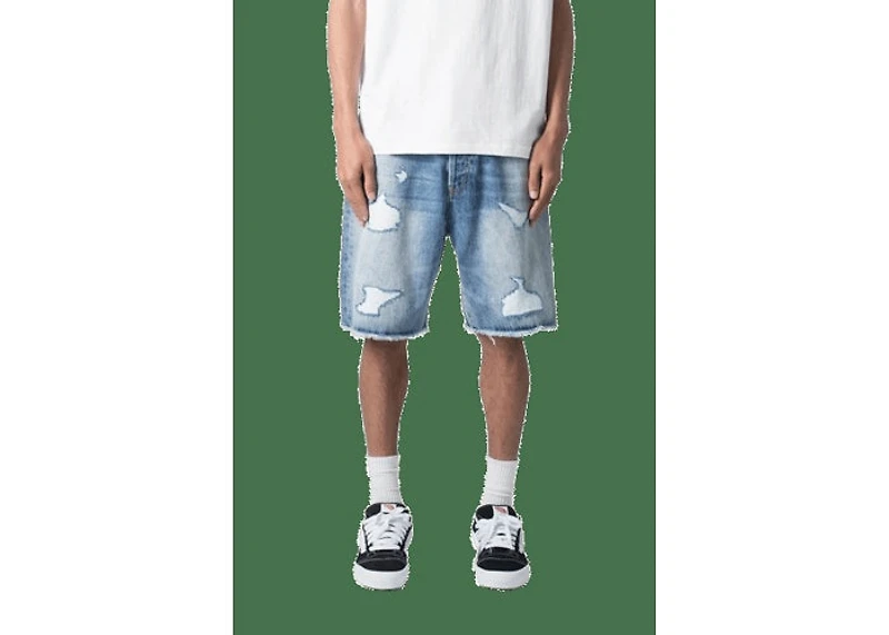 MNML Baggy Ripped Denim Shorts Vintage Blue
