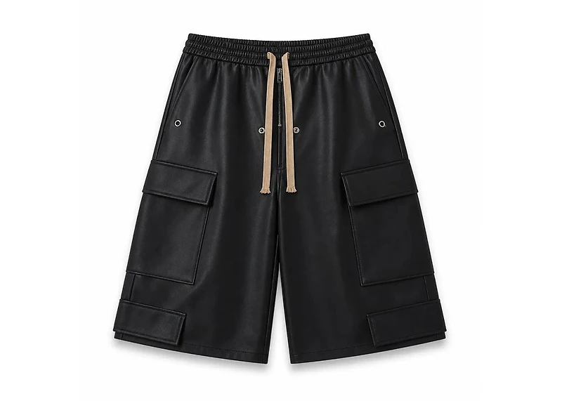 MNML Leather Rave Cargo Shorts - Black
