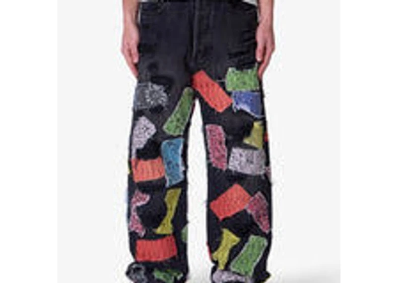 MNML Ultra Baggy Bandana Patch Denim Washed Black