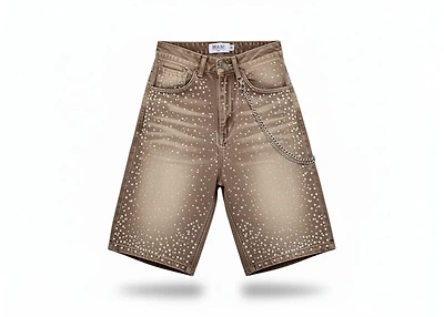 Mani Pearl Denim Shorts Khaki