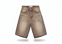 Mani Pearl Denim Shorts Khaki