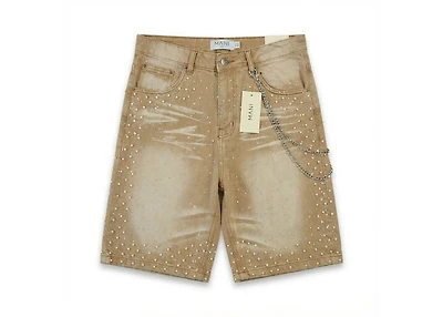 Mani Pearl Denim Shorts Khaki