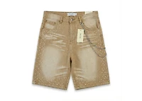 Mani Pearl Denim Shorts Khaki