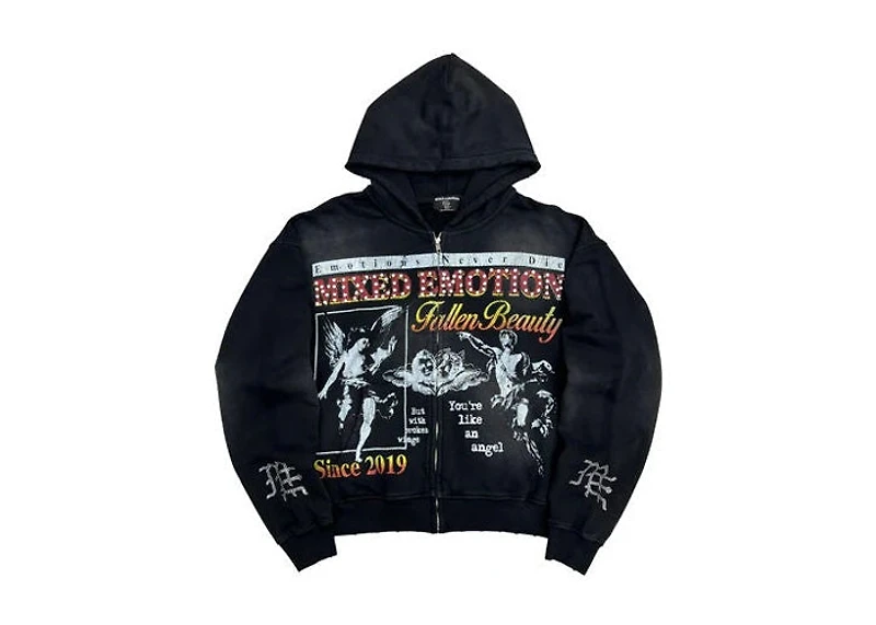 Mixed Emotions Broken Wings Black Zip Hoodie