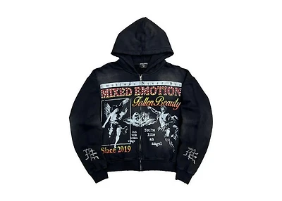 Mixed Emotions Broken Wings Black Zip Hoodie