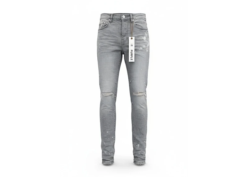 Purple Brand Worn Knee Slit Grey Skinny Jeans