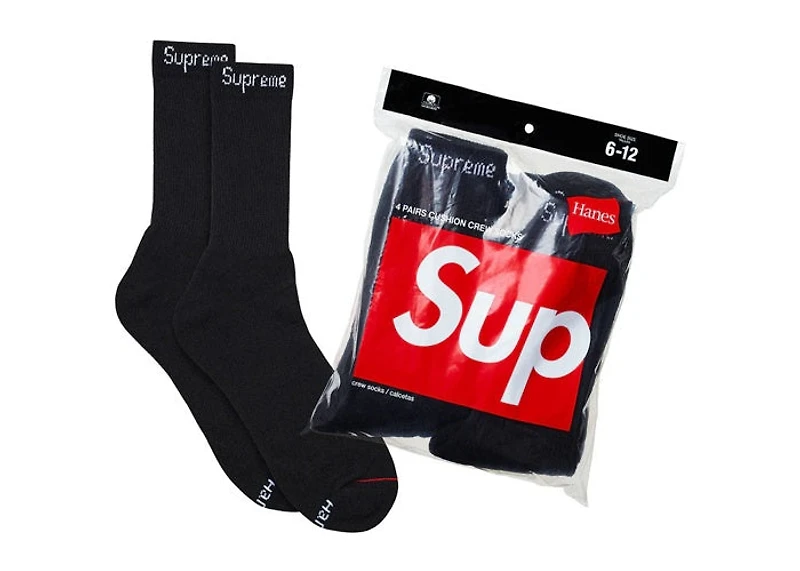 Supreme Hanes Crew Socks (4 Pack) Black