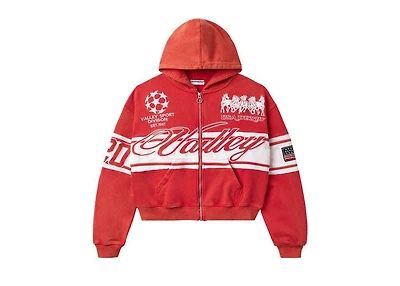 Vale Red Cursive Zip Up Hoodie