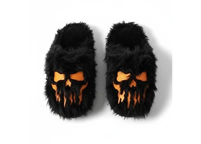 Warren Lotas Furry Skull Slippers Black