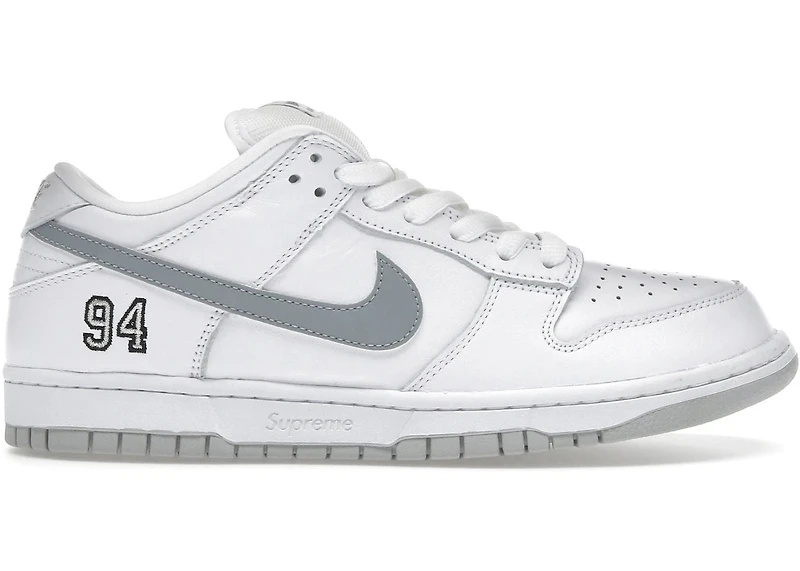Nike SB Dunk Low Supreme 94 White Metallic Silver