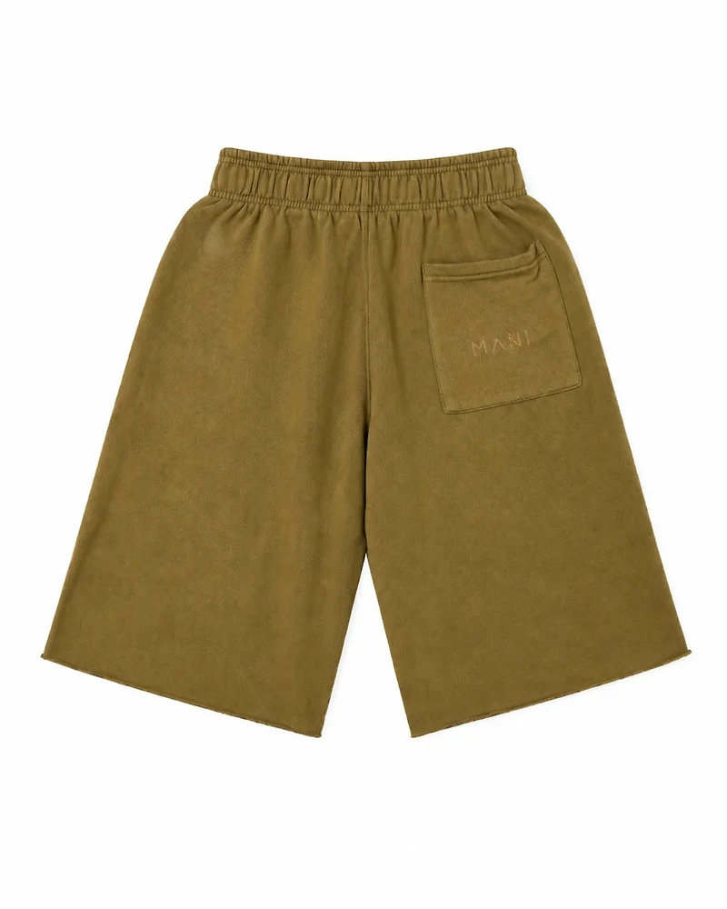 MANI Vertical Logo Washed Long Shorts Tan