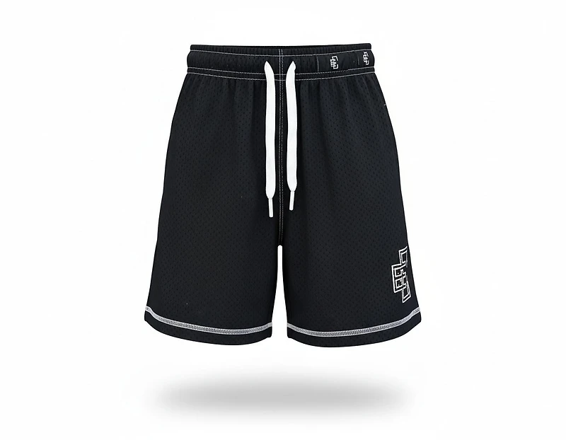 Copped Contrast Mesh Shorts "Black"