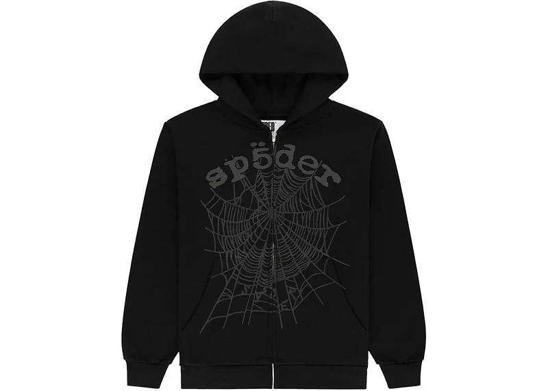 Sp5der OG Web V2 Phantom Zip Up Hoodie Black