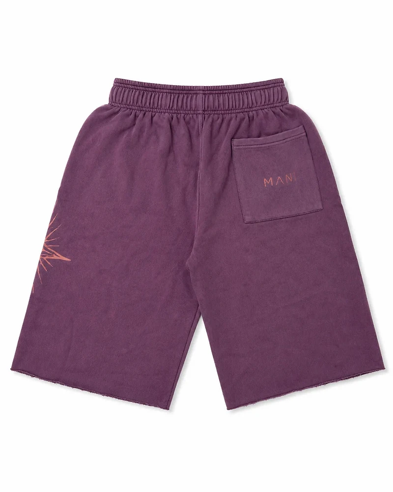 MANI Vertical Logo Washed Long Shorts Plum