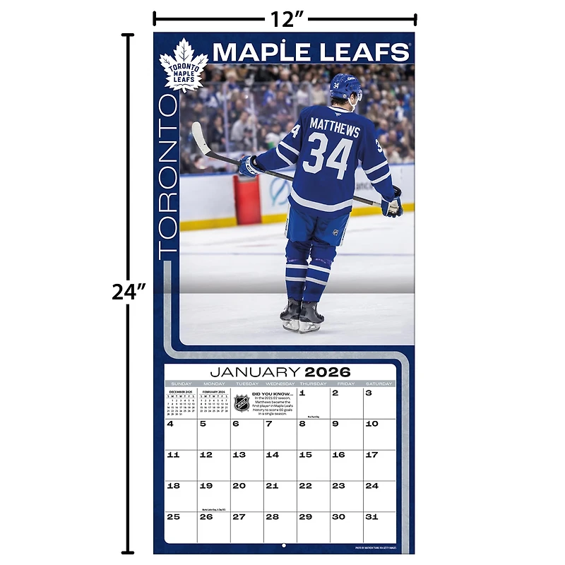 NHL Auston Matthews Toronto Maple Leafs 2026 Wall Calendar