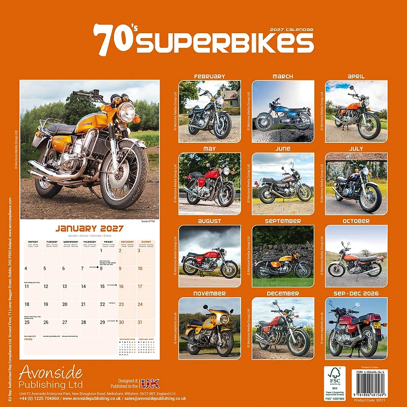 70s Superbikes 2027 Wall Calendar - Online Only