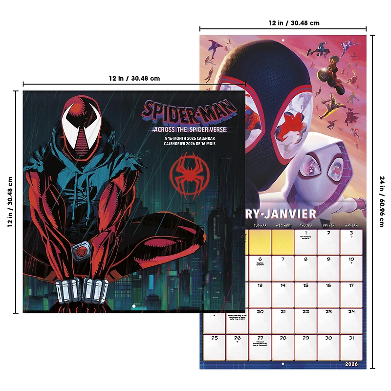 Spider Man Across The Spider Verse Bilingual 2026 Wall Calendar