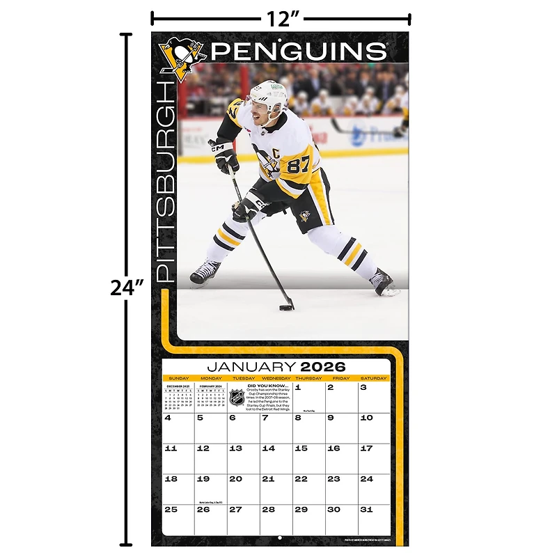 NHL Sidney Crosby Pittsburgh Penguins 2026 Wall Calendar