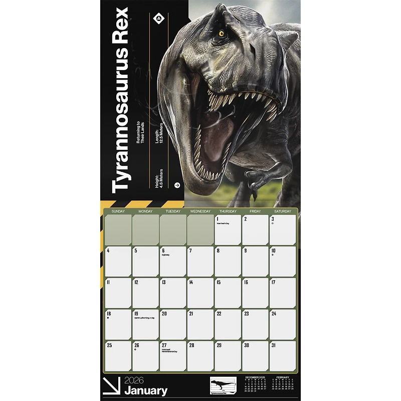 Jurassic World Wall 4 2026 Calendar