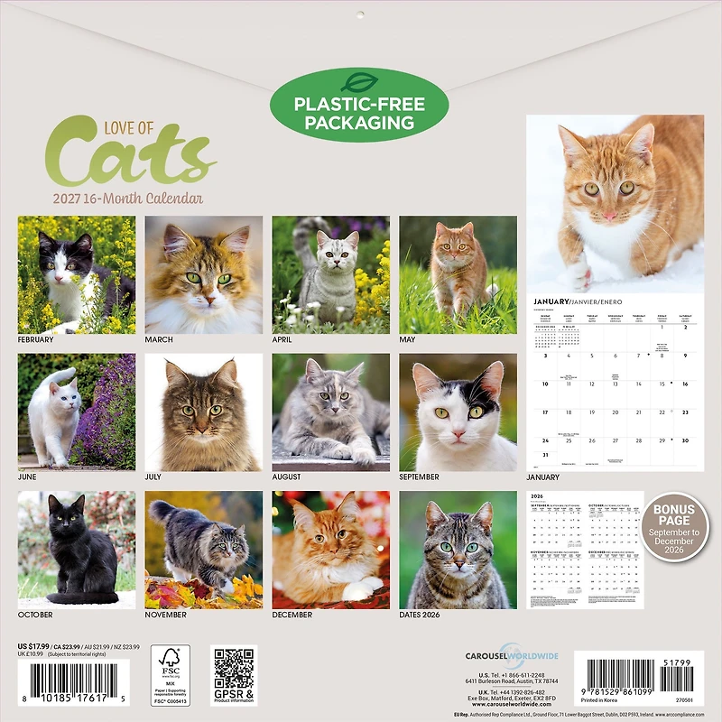 Love of Cats 2027 Wall Calendar