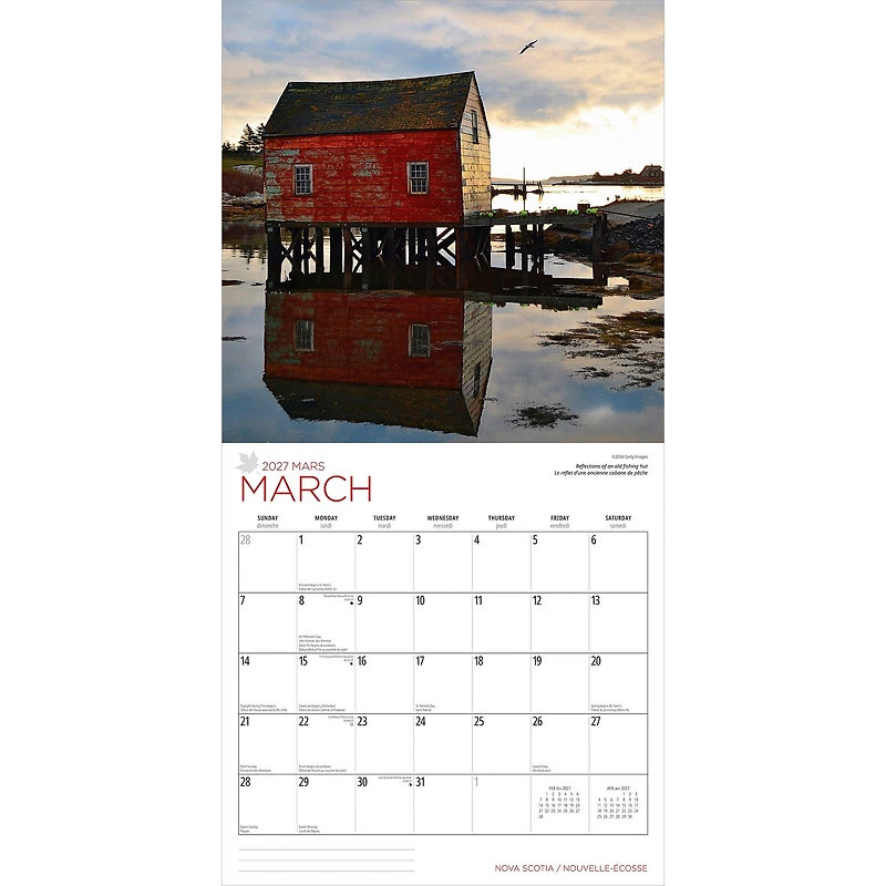 Nova Scotia / Nouvelle-Écosse 2027 Wall Calendar