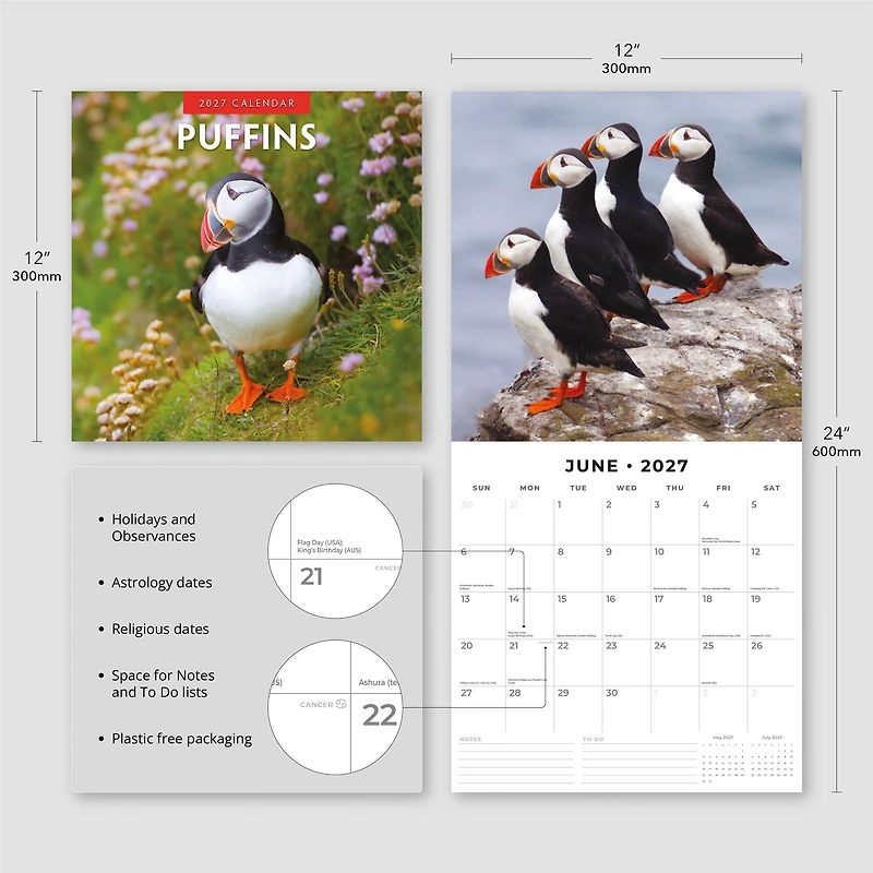 Puffins 2027 Wall Calendar