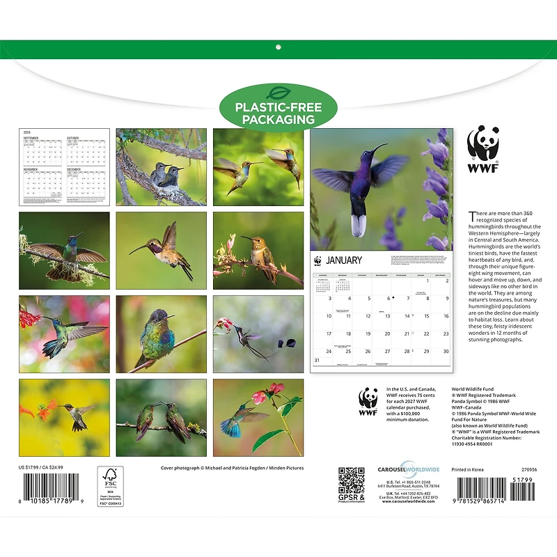 World Wildlife Fund Hummingbirds 2027 Wall Calendar