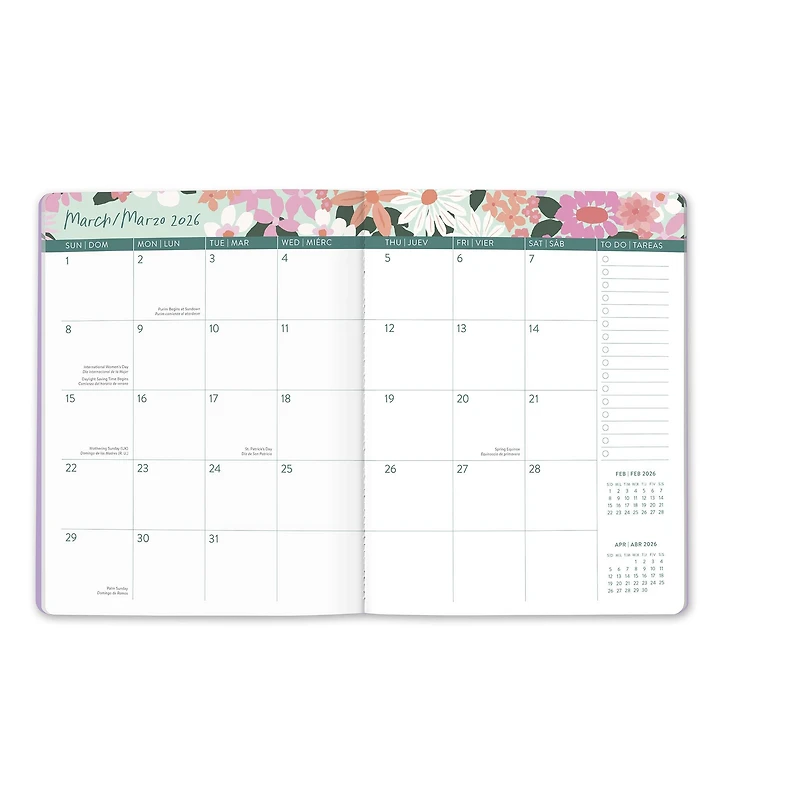 Secret Garden Just Right Bilingual 2025-2026 Monthly Planner Calendar