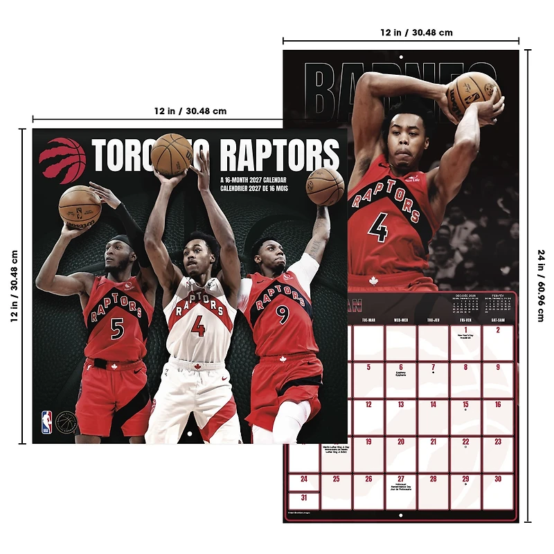 NBA Toronto Raptors 2027 Wall Calendar
