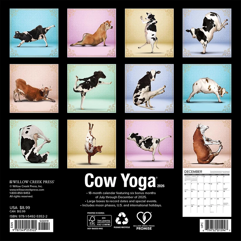 Cow Yoga 2026 Mini Calendar