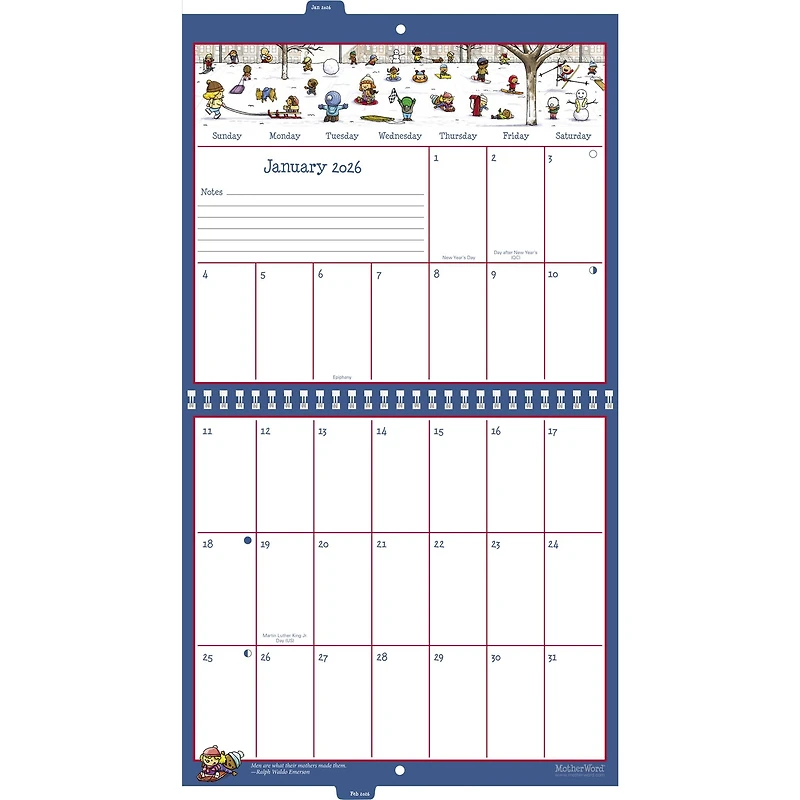 Motherword Tabbed English 2025-2026 Wall Calendar