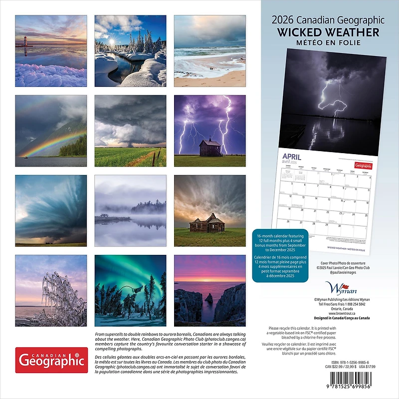 Canadian Geographic Wicked Weather 2026 Wall Calendar