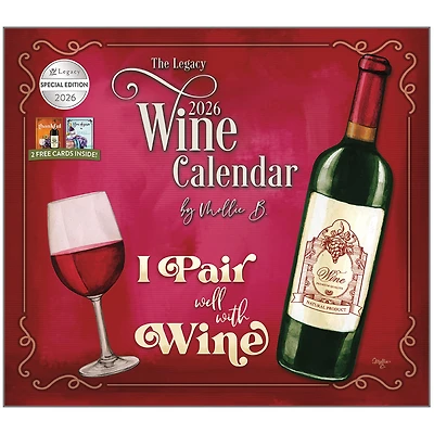 Wine 2026 Deluxe Special Edition Wall Calendar with Cards