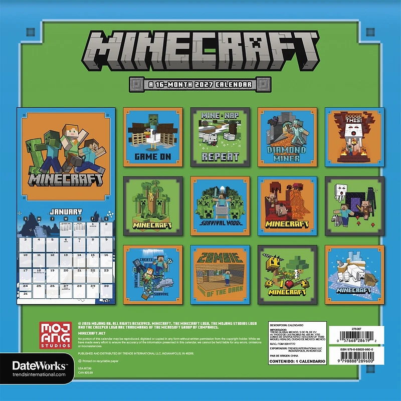 Minecraft 2027 Wall Calendar