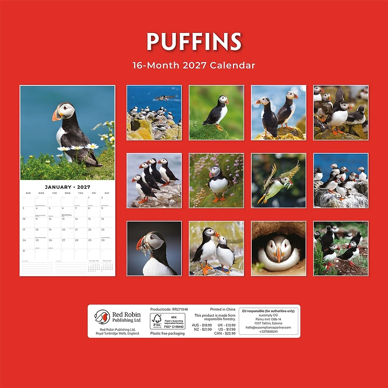 Puffins 2027 Wall Calendar