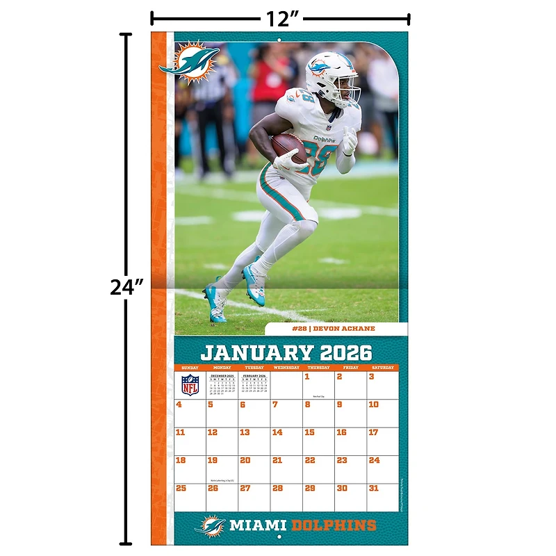 NFL Miami Dolphins 2026 Wall Calendar - Online Only