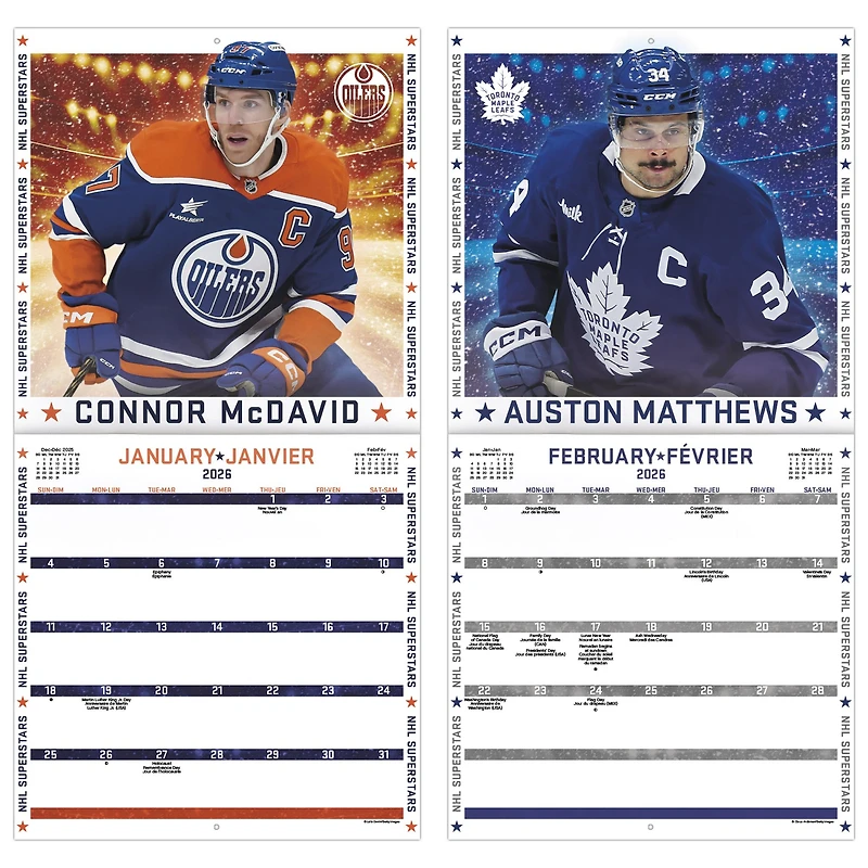 NHL Superstars Bilingual 2026 Wall Calendar