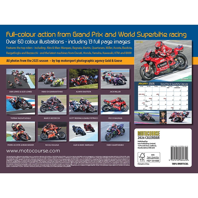 Motocourse Grand Prix And Superbike 2026 Wall Calendar