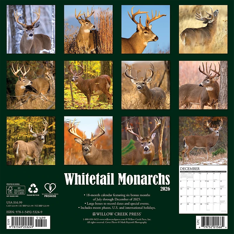 Whitetail Monarchs 2026 Wall Calendar