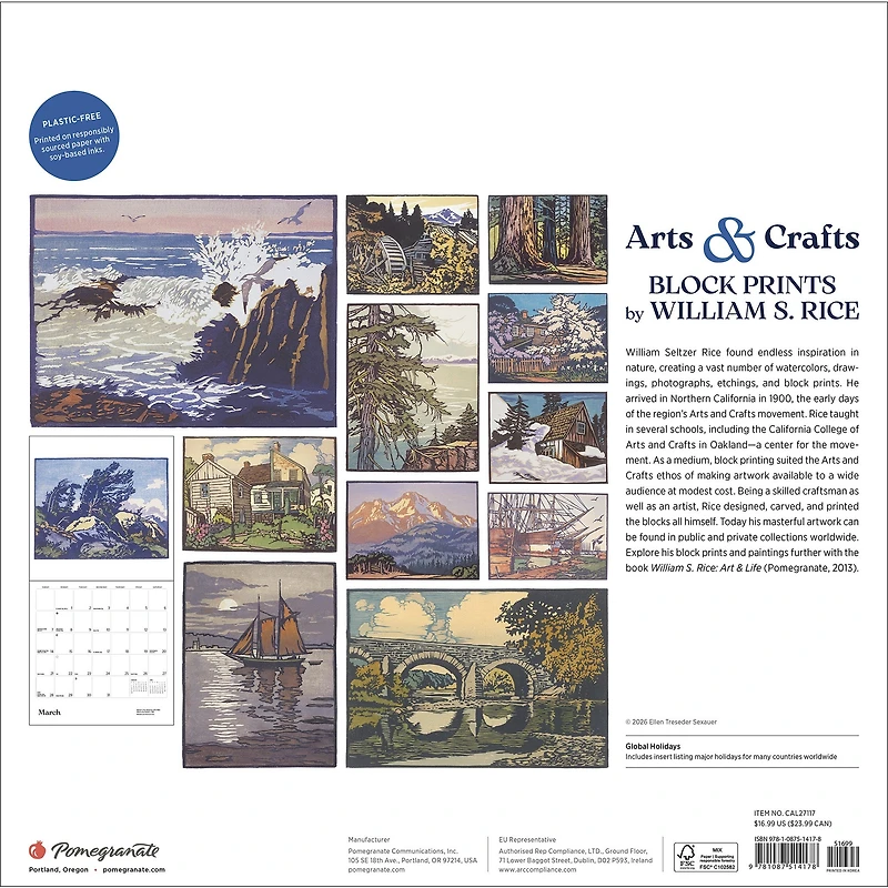 Arts and Crafts Block Prints 2027 Wall Calendar - Online Only