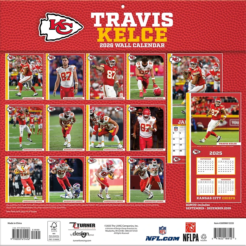 NFL Travis Kelce Kansas City Chiefs 2026 Wall Calendar
