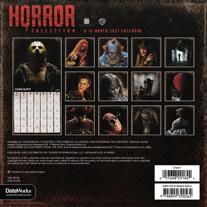 Horror Collection 2027 Mini Calendar