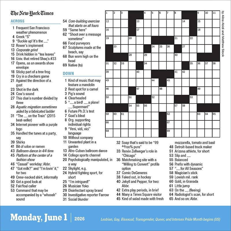 New York Times Daily Crossword 2026 Box Calendar